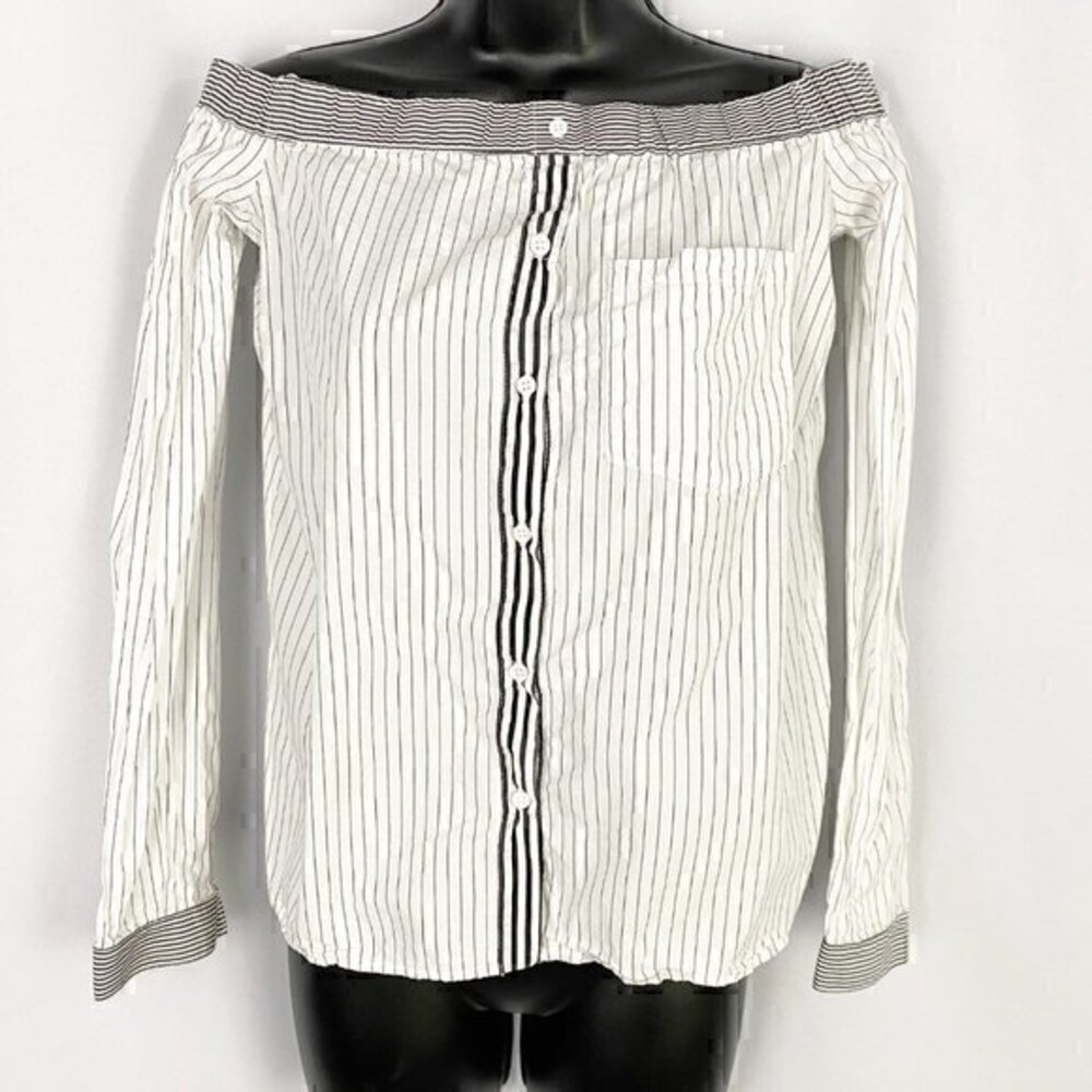 Bailey 44 Off The Shoulder Long Sleeve‎ Shirt Top White Stripe Size 0